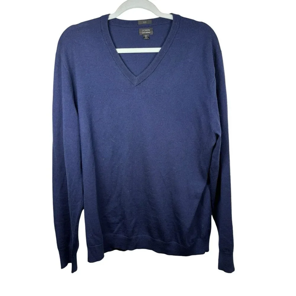 J. CREW 100% Merino Wool V-neck Sweater Blue Size‎ XLARGE